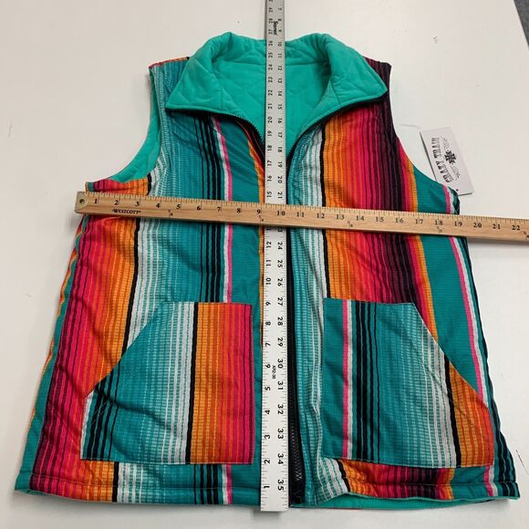 Crazy Train Quilted Reversible Vest Womens S Small Full Zip Western Stripe Top - Picture 9 of 15